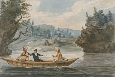 Deux Indiens et un homme blanc en canoë - Pavel Petrovich Svinin